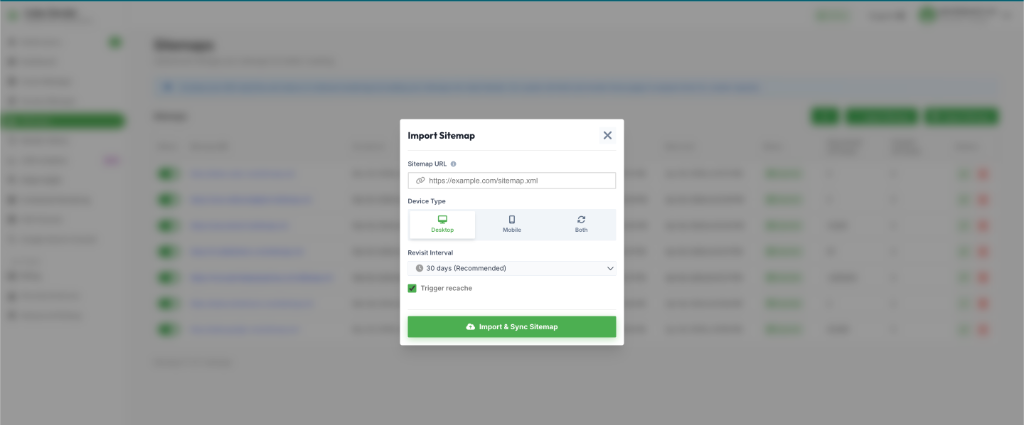 Import Sitemap Modal